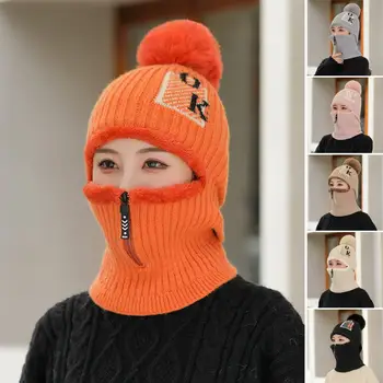 Femei Lână Pălărie Tricotate Pălărie De Schi Seturi De Vânt De Iarnă În Aer Liber Tricot Gros Siamezi Guler Eșarfă Ține De Cald Fata Mai Cald Căciuli