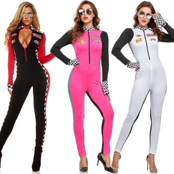 Curse Fata de Femei Salopeta Costum M-XL Alb Roz Sexy pilot de Curse Uniformă Halloween Exotice Cursa Body Rochie Fancy