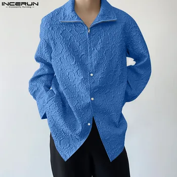 Barbati Casual Tricou Relief Fermoar Rever Maneca Lunga Butonul coreean Bărbați Îmbrăcăminte 2022 Streetwear Epocă de Agrement Tricouri 5XL INCERUN