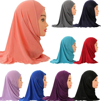 15 Culori pentru Copii Fete Musulmane Hijab Frumos Islamice Arabe Eșarfă Șaluri Simplu Turban Pălării Capul Plin Capace de Pălării 2-6Y