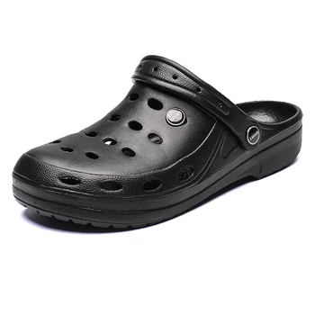 Bărbați vara rupt pantofii plus dimensiune 50 dimensiune saboți EVA talpa de cauciuc grădină pantofi de plajă negru plat sandale papuci