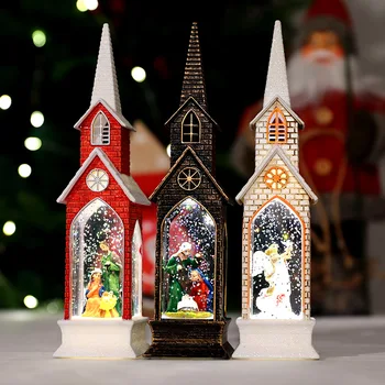 Biserica crăciun Lumina Lămpii cu Scena Nașterii,Cald LED Home Decoratiuni de Craciun Glob de Zăpadă cu Vartej Decor Glitter