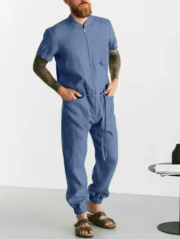 Casual Solidă Maneca Lunga, Costume Bărbați Primăvară Epocă Fermoare Buzunare Playsuits Mens Noua Moda Pantaloni Lungi Vladan Salopete 2022
