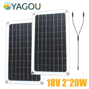 YAGOU 40W Flexibil de panouri Solare Kit Complet 2*20W 18V DC Port în aer liber Camping Charge Kit pentru Masina RV Barca Baterie Moblie Telefon