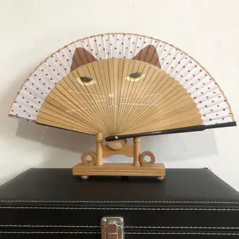Pisicile Design Pliante Fan Ciucure Dans Pliere Ventilator de Mână Ambarcațiuni de Cadouri Originale din Lemn Mână de Flori de Bambus Ventilator pentru Decor Acasă Fiesta