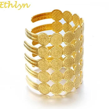 Ethlyn Monedă Larg Cuff Brățară Femei Din Orientul Mijlociu Bijuterii Arabe Etnice De Culoare De Aur Bratari Bijuterii Cadou (Se Poate Deschide) B062