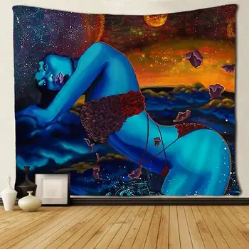 Benzi Desenate Regina Femeilor Afro-Americane A Crescut Bikini Galaxy Planete Tapiserii Hippie Art Agățat De Perete Camera De Camin