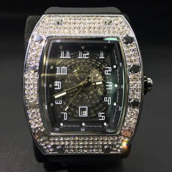 MISSFOX Bena Dial Platinum Ceasuri de Om Brand de Lux Diamant Bărbați Cuarț Ceas Design Unic, Curea de Cauciuc Moda Ceas de mână
