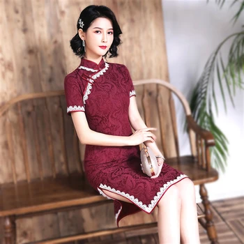 Sheng Coco 2020 Bumbac Cheongsam Chineză Rochie Vintage Din Dantela Qipao Femei Tradiționale Genunchi Haine Orientale Bal Chipao