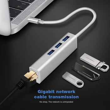 USB 3.0 pentru Ethernet de Tip c pentru Rețea Ethernet Adaptor 4 in 1 1000 Mbps RJ45 cu 3 Porturi usb 3.0 usb splitter pentru MacBook Pro