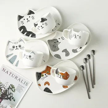 Stil japonez pisica ceramica ceașcă de cafea farfurie de desene animate drăguț ceașcă de cafea cu tavă set ceai după-amiaza birou cana cana de cafea cană de pisică