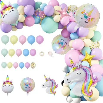 142Pcs Curcubeu Unicorn Baloane Arcada Ghirlanda Kit Roz Pastel Violet Confetti, Baloane Pentru Copii de Duș Petrecere Decoratiuni