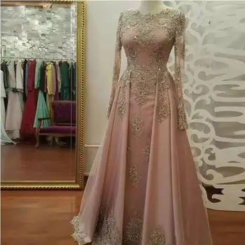 Musulman-O Rochie de Dantelă de Aur Aplici Dubai arabă Arabia saudită Vestidos De Festa Pentru Femeile rochii de Bal, Rochii de Petrecere