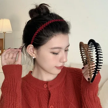 Retro Culoare Solidă Dințate Hairband Flocking Bentita De Par Cerc Gros Non-Alunecare Hairband Pălării Pentru Femei Dulce Accesorii De Par