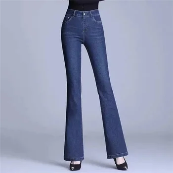 Femeile Cu Talie Înaltă Casual Slim Denim Pantaloni Evazate Elegant Stil Clopot Fund Pantaloni Din Denim Nou Birou De Sex Feminin Classic Stretch Blugi