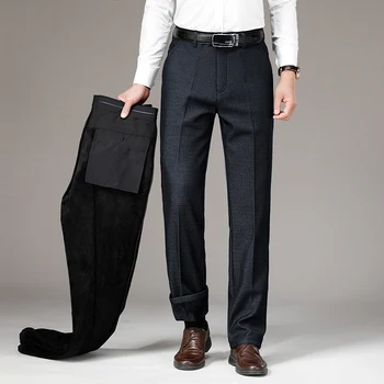 Plus Dimensiune 42 de Iarnă Lână Cald de Afaceri Costum Casual Pantaloni pentru Bărbați 2021 Noi Oameni de Mare Talie Elastica Drept Liber de Rochie, Pantaloni