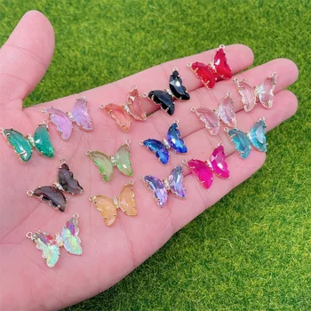 5pcs/Lot Fluture Colorat Brățară Cercei Accesorii Strălucitoare de Cristal de Sticlă Farmec Fluture Pandantiv DIY Colier Bijuterii de Luare