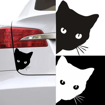 Masina Alb/Negru Cat trage cu ochiul Autocolant Vinil Amuzant Decal Styling Auto Accesorii Decor 18x15cm Auto Exterior Decor pentru masina
