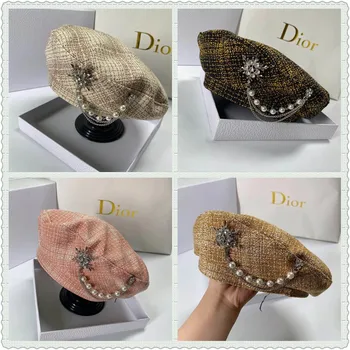 Diamant de lux Decor Bereta Palaria pentru Femei Designer francez Baret Capac cu Perle Înfrumusețarea Carouri Pictor Octogonal Pălării