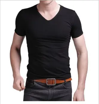2019 Vara Fierbinte de Vânzare T - Shirt Oameni Noi V Gât Topuri Tricou Slim Fit Short Sleeve Culoare Solidă Tricou Casual