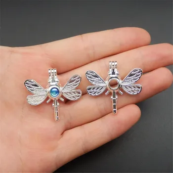 10buc strălucitoare de argint dragonfly perla cușcă colier pandantiv, aroma de ulei difuzor adaugă propriile perle pentru a face mai atractiv.