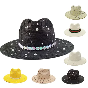 Moda Paiete DIY Pălărie de Paie Femei Barbati Palarie de Soare de Lux Panama Protecție solară de Paie pe Plajă Decora Pălărie de Vară gorras para mujer