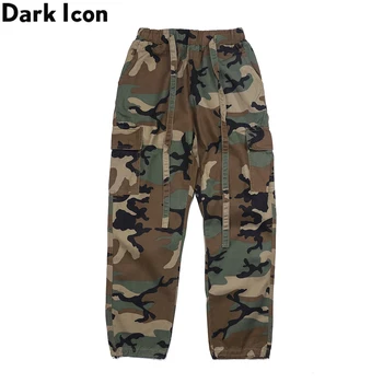 Întuneric Pictograma Buzunare Laterale Pantaloni de Camuflaj Barbati Cordon Talie Elastic Pantaloni pentru Bărbați