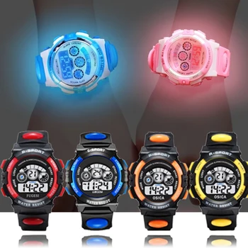 Copii ceasuri electronice culoare cadran luminos viata impermeabil multi-funcție luminos ceasuri de alarmă ceas pentru băieți și fete