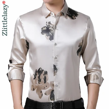 2022 Brand Maneca Lunga Barbati Sociale Cămașă De Primăvară Streetwear Casual Floral Shirt Dress Mens Slim Fit Regular Haine De Moda 0075
