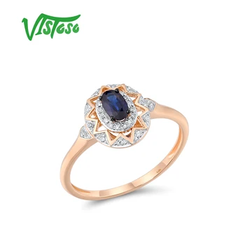 VISTOSO Reale 14K 585 Crescut de Inel de Aur Pentru Femei strălucitor Diamant OVAL Albastru Safir Inel de Logodnă, Aniversare Bijuterii Fine