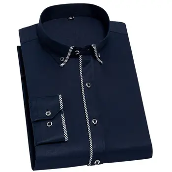 Sociale Mens Dress Shirt Boader Albă cu Mâneci Lungi Solid Simplu formal shirt pentru Barbati Casual Fashion Darkblue Om de Calitate Haine